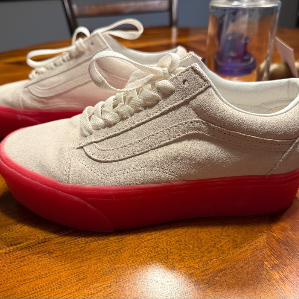 VANS Old Skool Stackform white suede sneakers w/ hot pink soles
